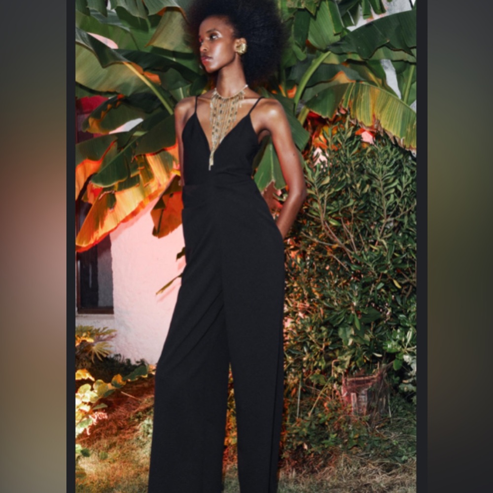 Zara Black V-Neck Wide-Leg Jumpsuit